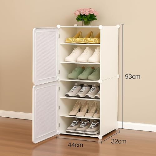 Image of Sunderlook Shoe Rack Plastic for Home- Shoe Stand, Chappal Stand, Professional Multipurpose Foldable Standing Comfort Runner Shoe Rack with Door, Slipper Stand (White, 6 Shelf 2 Door)