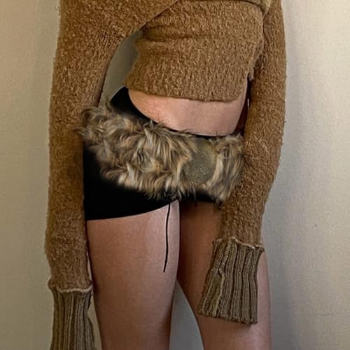 Stylish Metal Buckle Waist Belt with Plush Furry Accent for Women Adjustable Length Waistband Fashionable Accessory Metal Buckle Fur Patchwork Belt3