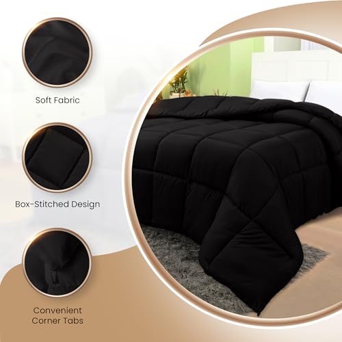 Utopia Bedding Comforters Twin Size, All Season Duvet Insert, Down Alternative Box Stitched Bed Comforter with Corner Tabs, Machine Washable (Black)