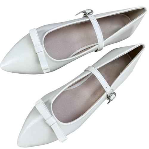 Stunner Women's Ankle Adjustable Buckle Mary Janes Pointy Toe Elegant Bowtie Dressy Ballets Flat Shoes