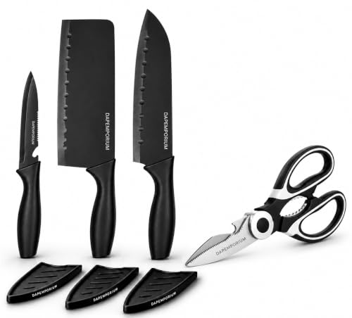 Image of Kitchen Knife Set with Kitchen Scissors 4 Pcs Stainless Steel Kitchen Knives & Multipurpose Scissors Blade Cover with Ergonomic Abs Handles | Cooking Knife for Vegetable, Fruit & Meat