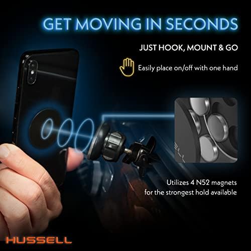 HUSSELL Car Phone Holder - Air Vent Magnetic Car Phone Mount w/ 360-Degree Rotation - Compatible with iPhone & Android Devices - Essential Car Accessories