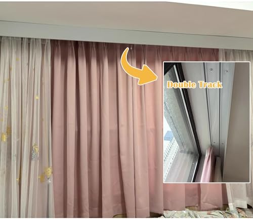 Riel doble de cortina con cenefa resistente 4 en 1 para techo, 122 cm 8