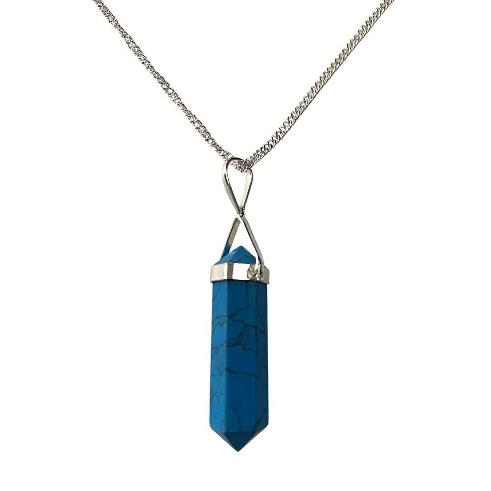 VIE Double Point Pencil Pendant, Silver Chain, Turquoise (Dyed Howlite)