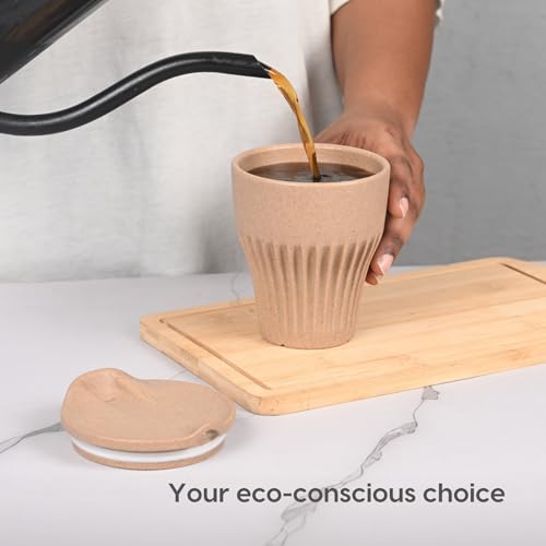 Image of Eha Earth Friendly Rafter Coffee Mug with Lid | Tea Cup Set | 300 ml | Made with Rice Husk | Microwave Safe Mugs for Gifting | 6 Unit | Multi Light