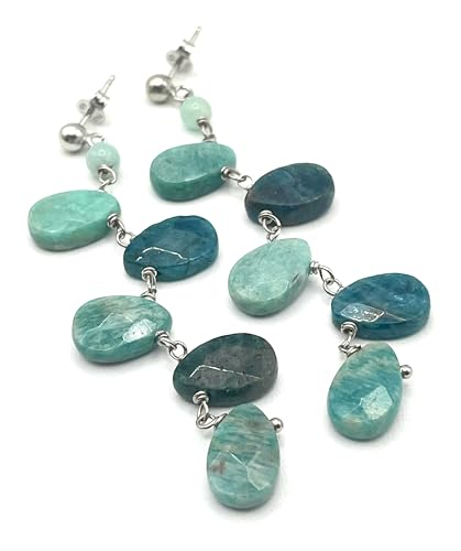 Boucles d'oreilles amazonite turquoise et apatite en argent 925 de fabrication italienne