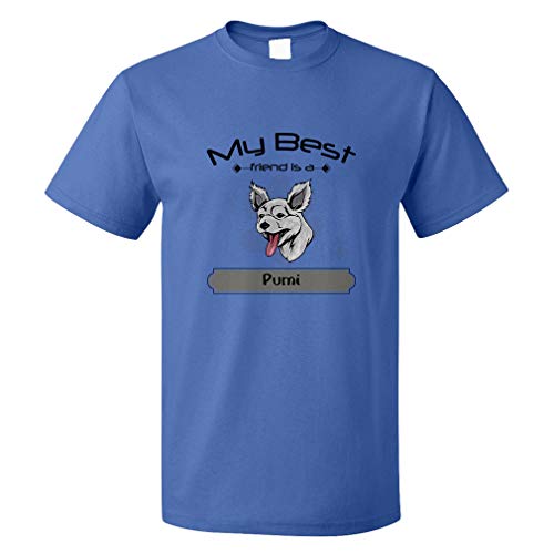 Custom Funny Graphic T Shirts for Men My Best Friend is PUMI Dog Cotton Top Royal Blue Design Only 3X Large