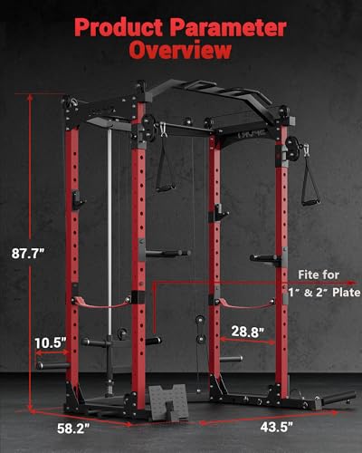 Power Cage, Multi-Functional Power Racks for Home Gym with Cable Crossover System, 1600LBS Weight Capacity Fitness Squat Rack for Strength Workout with More Training Attachment