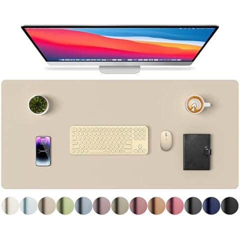 Aothia Leather Desk Pad Protector, Large Mouse Pad, Office Desk Mat, Non-Slip PU Leather Desk Blotter, Laptop Desk Pad, Waterproof Desk Writing Pad for Office and Home(31.5" x 15.7", Beige) Cover