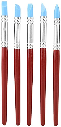 SCHMIDT Rubber Tip Paint Brushes for Sculpture, Pottery, Color Shaping, Blending, Drawing, Modeling and Remove Fingerprints Sculpting Shapers Pen Wipe Out Flexible (Set of 5, Brown)