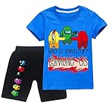 Parkourer Among Us Conjunto Ropa Camiseta de Colores Manga Corta + Pantalon de Algodón para Niños y Niñas - Camisetas Entallada, Tops y Blusas, cómoda, Suave y Lisa