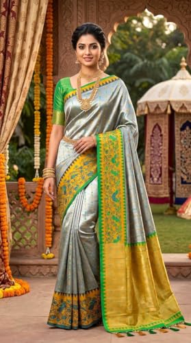 Image of VFCollections - POchampally Kalamkari Pattu Cotton SIlk Saree with Blouse Piece For Women