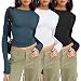 AUTOMET 3 Pack Womens Long Sleeve Crop Tops Basic Fitted T Shirts Slim Fit Crew Neck Y2K Layering Tees Black White Haze Blue M