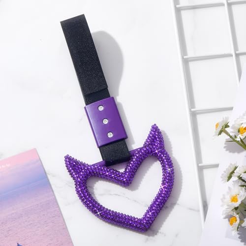 Image of Fabbay Bling Car Accessories Bling Heart Handle Ring Car Accessory for Women Heart Hand Strap Drift Charm Rear Bumper Warning Ring Decor for auto Bus Interior Exterior Decoration(Purple,Devil Style)