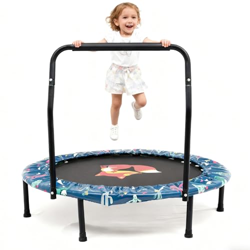 φ96cm Mini Trampolin,Fitness Trampolin faltbar mit verstellbarem Schaumstoffgriff und Sicherheitspolster Kindertrampolin bis...