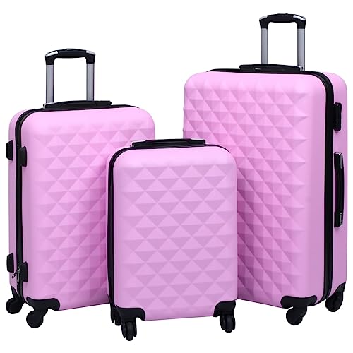 SKM Hardcase Trolley Set 3 pcs Pink ABS,Pink (Weight 21.05KG)