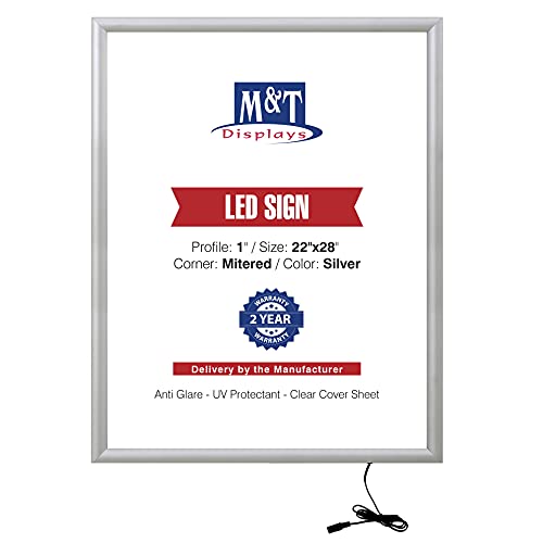 M&T Displays Comprar Max LEDbox LED Light Poster Frame 22x28 Pulgadas Plata 1' Perfil de Aluminio Carga Frontal Montaje en Pared Foto Publicidad Signo Titular Esquina Mitered Anti Glare Cover