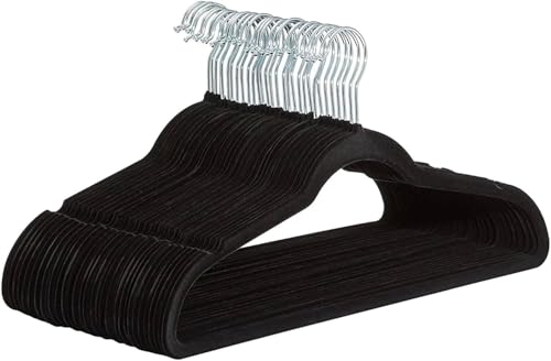 SHOPNIX Black Velvet Hangers Pack of 50 Non-Slip Clothes Coat hangers with Tie Bar and 360 Degree Hook for Home Storage Durable Space Saver hanger for Wardrobe Organisers for Suits Jackets - Black