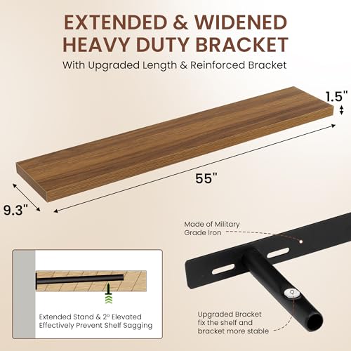 Image of Dreamland 55 Inches Floating Shelves for Wall, 9.3 inch Deep Long Floating Shelves Set of 1, Large Display & Storage Shelf, Wall Shelf for Bathroom Bedroom Living Room Kitchen Office, Walnut