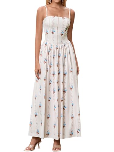 cotter floral corset maxi dress KUTUMAI Floral Corset Long Maxi Dress Lace Up Flowy A Line Summer Wedding  Guest Dresses for Women Sundress with Pockets BlueFlower XS at Amazon  Women's Clothing store