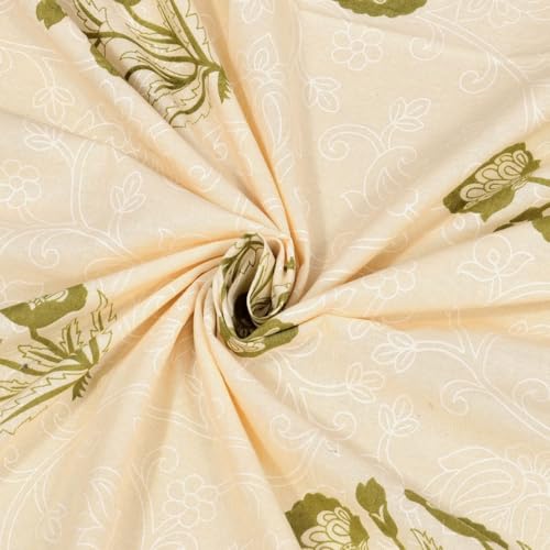 Image of Living Roots Ethnic Jaipur Block Print Double Cotton Bedsheet & 2 Pillow Covers, for Mattress Upto 6 inches Thick, No Colour Bleeding, Leaf Green Colour, King Size 90 * 108 inches, 120TC (611-A)