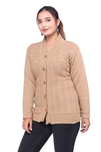 Image of Women Long Chain Design Woolen Winter WEAR Coat Cardigan (DKSELF)