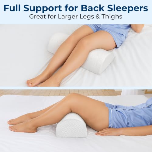 Image of 5 STARS UNITED Knee Pillow for Back Sleeping - Large Half Moon Bolster Pillow for Legs, Under Knee Pillow for Sleeping on Back, Memory Foam Leg Pillow for Back Pain, White