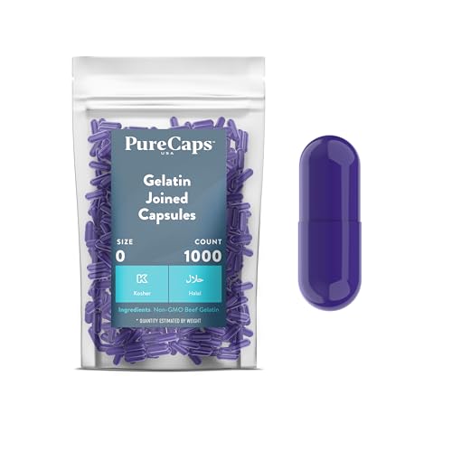 PureCaps USA - Empty Gelatin Capsules Size 0| 1,000 Joined Pills| Purple| Non-GMO Certified | SLS, Gluten, Preservative Free