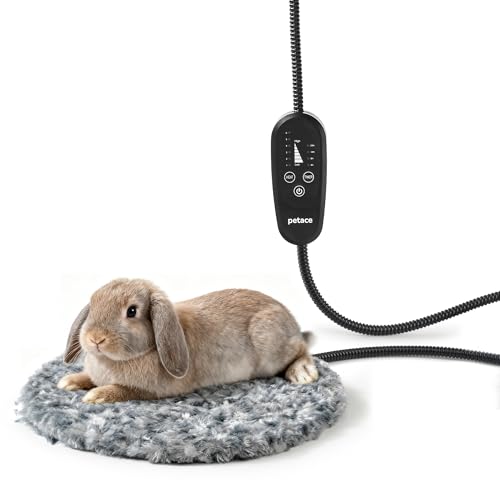 Petace Adjustable Temperature Heated Cat Bed & Dog Heating Pad with Timer Chew-Resistant Cord Thick and Soft Cover Indoor Pet Heating Pad Round 11.8