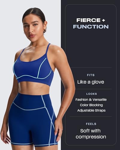 Image of Aoxjox Lexi Lined Sports Bra | color blocking, adjustable straps, women's workout fitness training gym yoga crop tank, moisture-wicking
