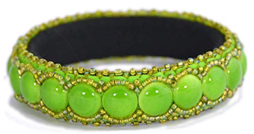 Bracelet jonc vert pomme perles porcelaine billes de verre bijou fantaisie