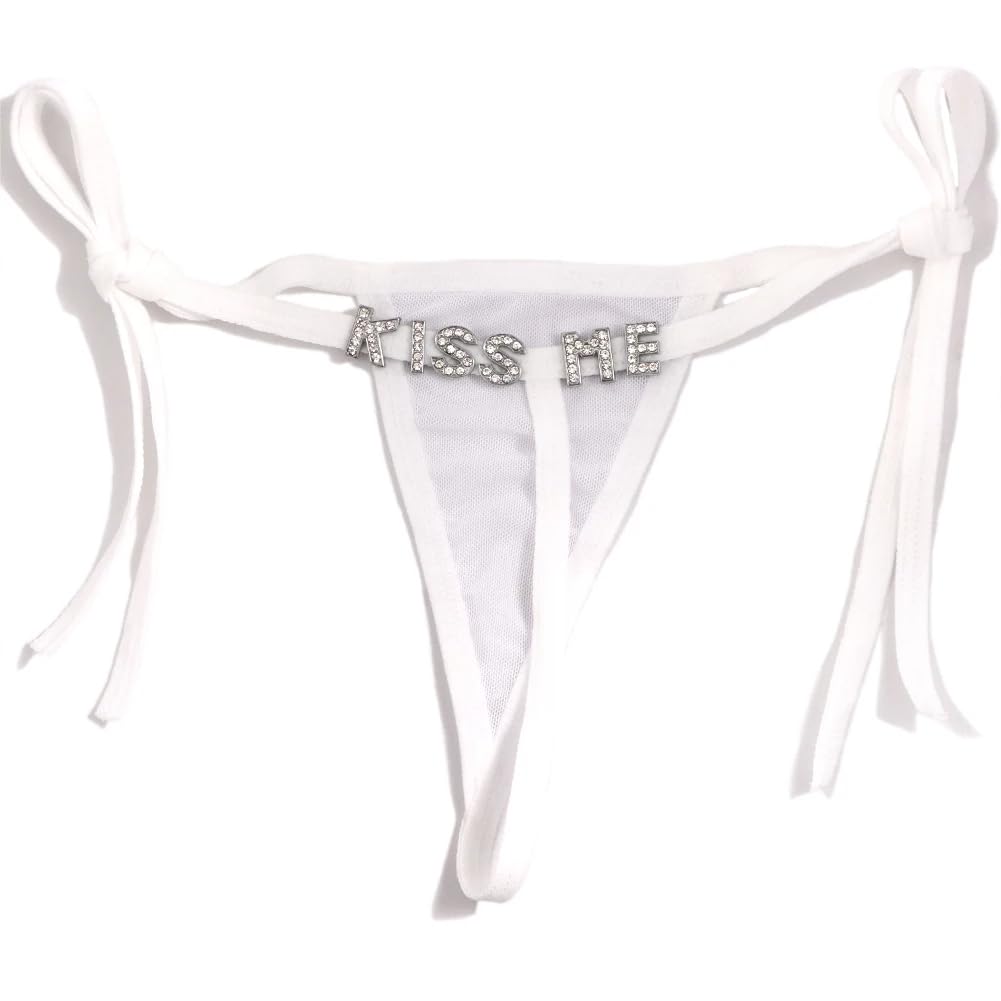 Gorgieousy Women's White Personalized Thongs With Name, Sexy Perspective Thong For Custom String Name Customized Underwear Panties Gift For Her, One Size