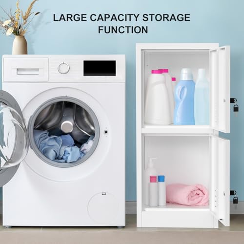 BAVNNRO 2 Door Metal Locker Storage Cabinet with Locking Doors and Shelves File Cabinet Organizer Suitable for Office, Home, Living Room (White)