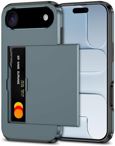 SAMONPOW for iPhone Air Case with Card Holder iPhone Air Wallet Case 6.5 inch Heavy Duty Protective Shockproof Dual Layer Hidden Card Slot Slim Cover for Women Men, Navy