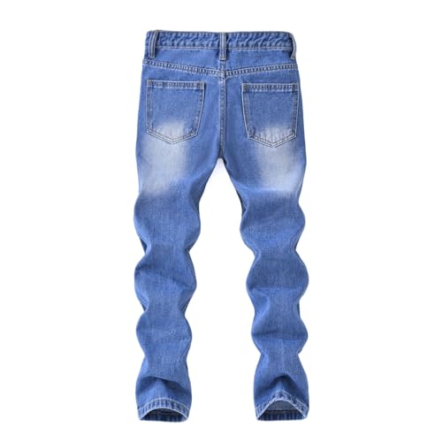 Boy's Skinny Fit Denim Pant Streetwear Retro Distressed Zipper Jeans with Pockets Hip Hop Clothes Comfy Stretch Trouser 5-14Y3