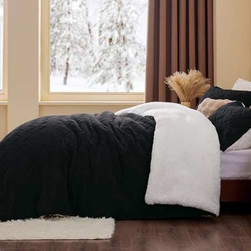 Image of BEDELITE Fluffy Sherpa Full Comforter Set,Black