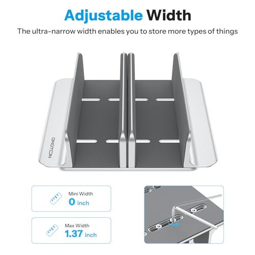 Image of OMOTON Vertical Laptop Stand [Updated 3-Slots Version], Desktop Aluminum Mac Book Stand with Adjustable Dock Size, Fits All Mac Book, Chrome Book and Gaming Laptops (Up to 17.3 inch), Bright Silver
