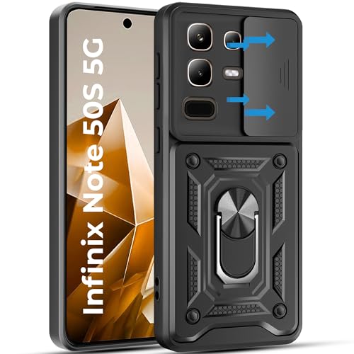 A rtistque Armor Bumper Back Case Cover for Infinix Note 50s 5G | Stylish Ring Holder & Inbuilt Stand | Sliding Camera Cover | Shockproof TPU Protective Design | Infinix Note 50s 5g Back Cover - Black