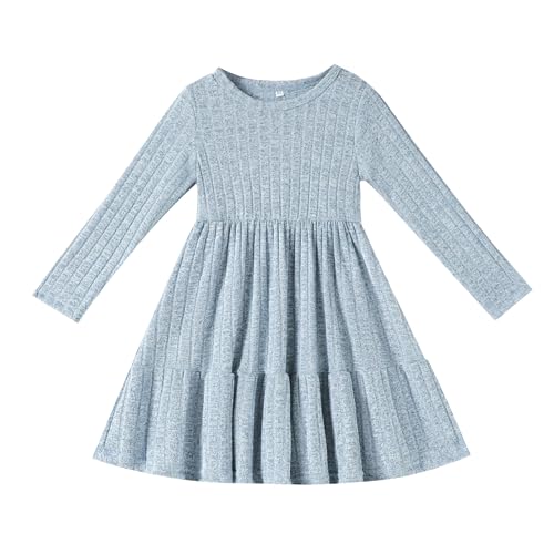 Image of Toddler Baby Girl Long Sleeve Dress Girls Knit Sweater Dresses Tiered Kids Swing Holiday Clothes Fall Winter