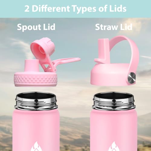 Image of SENDESTAR Stainless Steel Water Bottle, Wide Mouth Water Bottle 32 oz with Straw Lid, Spout Lid, Double Wall Vacuum Insulated Leak Proof, Keeps Liquids Hot or Cold (Peach)