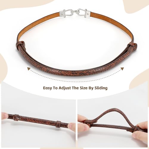 Image of JASGOOD Leather Skinny Belts for Women Plus Size Ladies Thin Waist Belts Adjustable for Jeans Pants Dresses with Gold Buckle