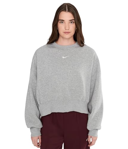 Nike Womens Sportswear Phoenix Fleece Over-Oversized Crew-Neck Sweatshirt Dark Grey Heather/Sail L
