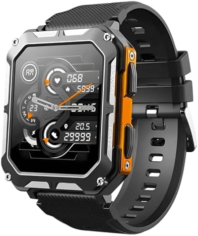 Njord Gear Indestructible Smartwatch, 2024 Njord Gear Smart Watch, Ip68 Waterproof Outdoor Tactical Rugged Smartwatch, 1.83″ HD Fitness Tracker Watch with Sleep Monitor (Orange)