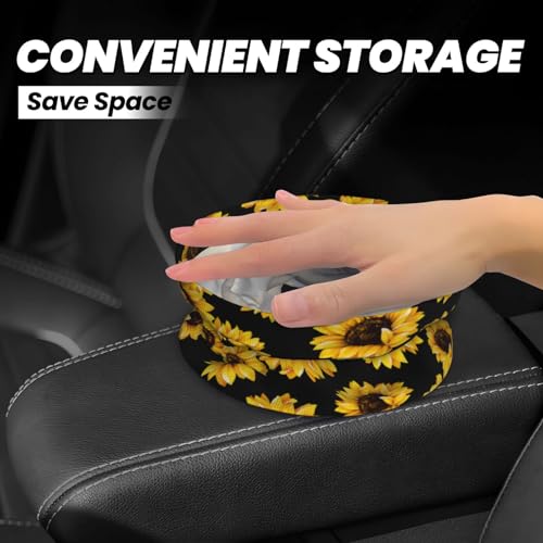 Image of Car Garbage Bag Abstract Yellow Sunflower Mini Car Trash Bin Portable Collapsible Waterproof Rubbish Bag for Car Accessories Back Front Seat Cup Holder
