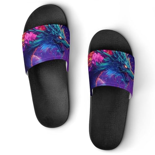 Dragon with Flowers Moon Night House Sandals Slip On Bathroom Slippers Beach Summer Shoes for Men Women