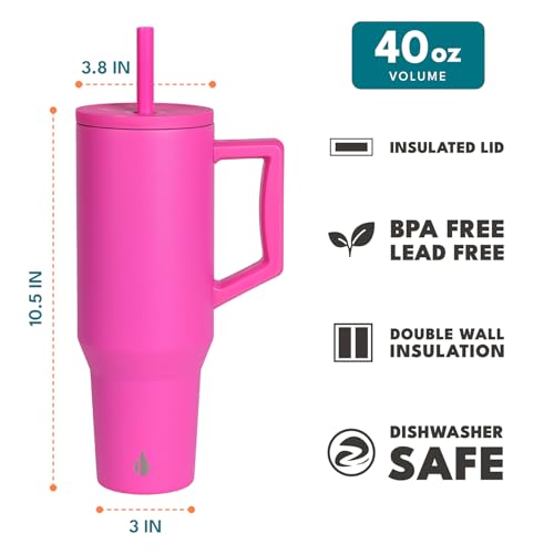 Image of Elemental Spill Proof 40oz Insulated Tumbler with Handle & Straw Travel Mug | Stainless Steel Commuter Travel Coffee Mug for Cold Beverages, Includes 2 Straws & a Spill Proof Lid for Everyday Use