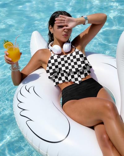 Image of Womens Tankini Swimsuits Ruffled Tank Top Tummy Control Floral Modest Swimwear High Waisted Bikini