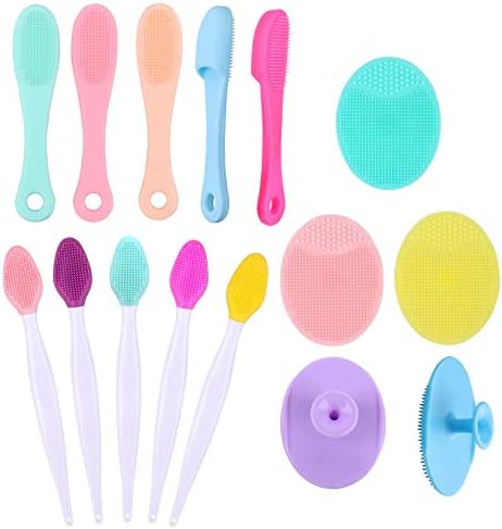 Yebeauty Silicone Facial Cleansing Brush Set of 15, 5pcs Face Scrubber, 5pcs Nose Blackhead Remover and 5pcs Double-Sided Exfoliating Lip Brush Lip Exfoliator Tool for Skincare