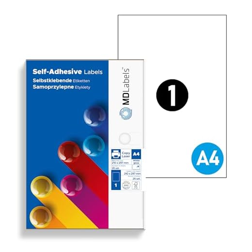 MD Labels Folienetiketten din A4 210x297 mm- 25 Blätter- Wetterfeste- Weiß - Glänzend – bedruckbare für Laserdrucker- Klebeetiketten- Aufkleber aus Folie