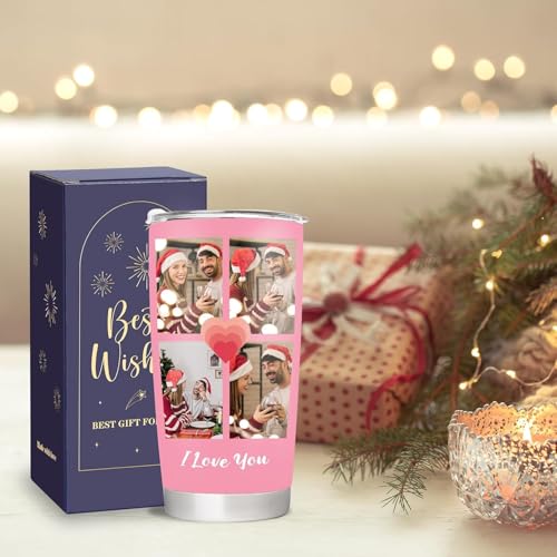 Image of Personalized Tumbler with Pictures Text Name, Custom Photo Stainless Steel Tumblers 20oz, Personalized Travel Cup, Personalized Gifts for Women Men Dad Fathers Day Birthday